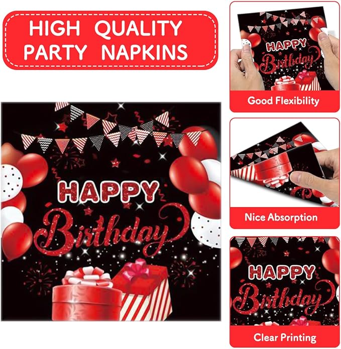 Red and Black Birthday Party Tableware Supplies Set Red Party Confetti Sprinkles Happy Birthday Party Decorations