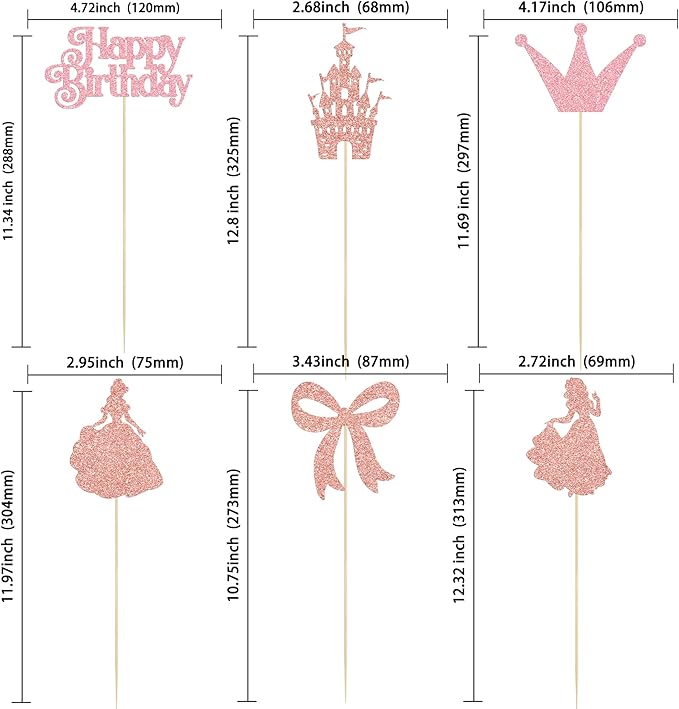 Gyufise 12Pcs Princess Centerpiece Sticks Birthday Bowknot Castle Birthday Table Flower Centerpieces Sticks Crown Bow Party Decorations for Bridal Shower Birthday Wedding Party Supplies Rose Gold