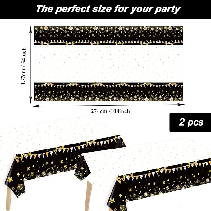 Wiooffen 24 Guests Happy Retirement Party Supplies, Black Gold Retirement Plates Napkins Tablecloth Forks Set for Man and Woman, Disposable Tableware Graduations Party Decorations Favors