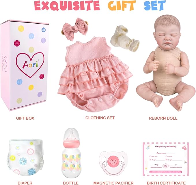 Aori Reborn Baby Dolls Realistic - Lifelike 20 Inches Newborn Baby Doll Girls with Poseable Limbs and Feeding Kit Included, Nice Gift for Kids 3+