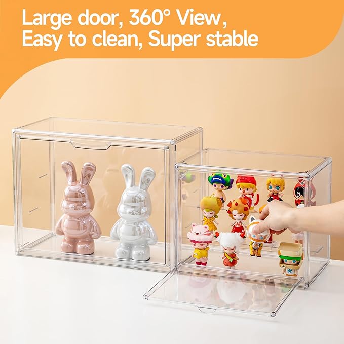 Acrylic Display Cases for Collectibles, 3 Tier Clear Shelf Boxes for Figures, Miniature Dustproof and Stackable Action Figure Display Case (1, Large)