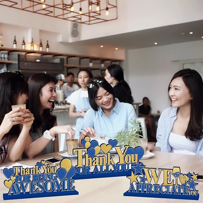 Employee Appreciation Decorations, Navy Blue Gold Thank You Table Centerpieces, Appreciate Table Topper Decor for Pastor Teacher Doctor Nurse Employee Staff Graduation Appreciation Party Supplies