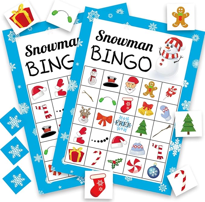 Christmas Bingo Game for Kids Adults, Snowman Bingo Cards 24 Players Winter Holiday Games Activities Christmas Crafts for Kids Family Large Group Party Favors Supplies Toys Gifts