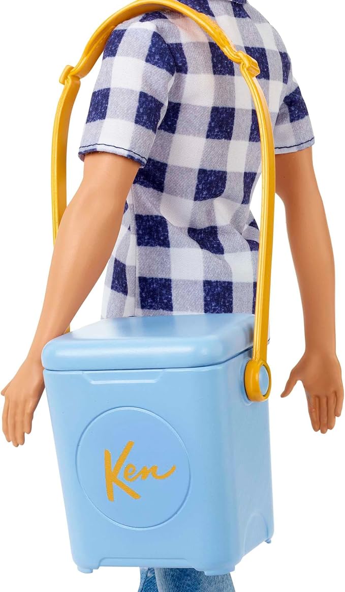 Barbie It Takes Two Camping Set with Blonde Ken Doll in Plaid Shirt & Accessories Including Cooler, Map & More