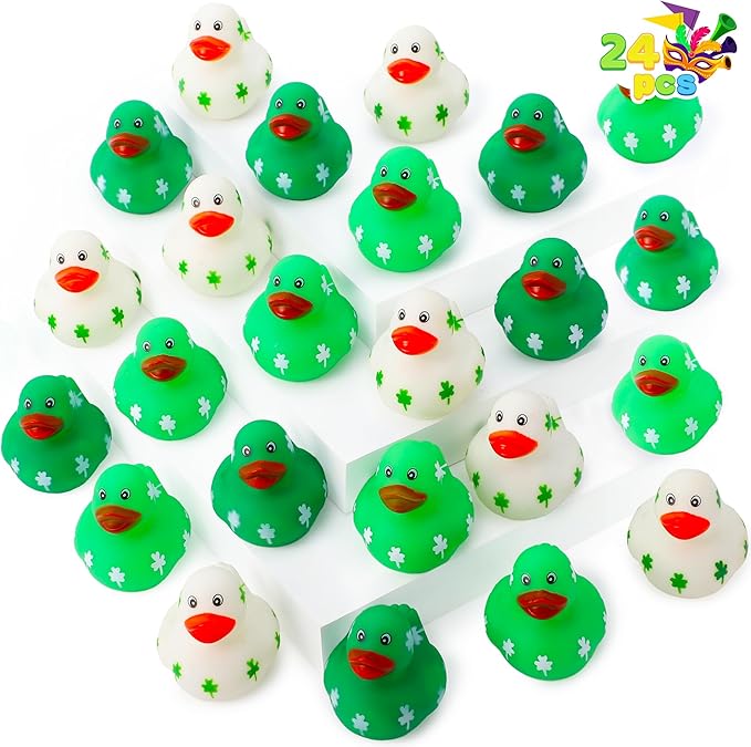 JOYIN 24 Pcs St.Patrick's Day Rubber Ducks Bulk for Patrick's Party Supplies, Green Shamrock Ducks for Kids Accessories Party Favors