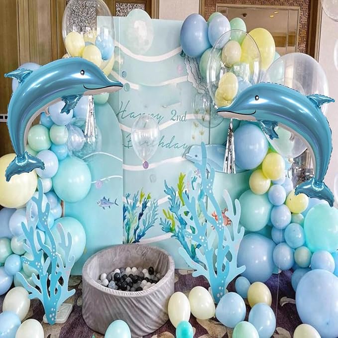 Large Dolphin Balloons,2 PCS 46 Inch Ocean Animals Foil Mylar Balloons,Sea Animal Balloons for Kids Birthday Themed Party Decorations