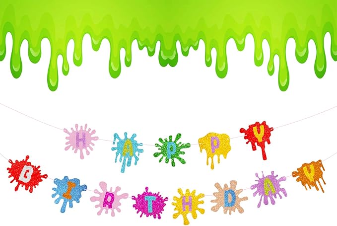 Slime Happy Birthday Banner Painting Pennant for Art Theme Baby Shower Party Decorations Supplies