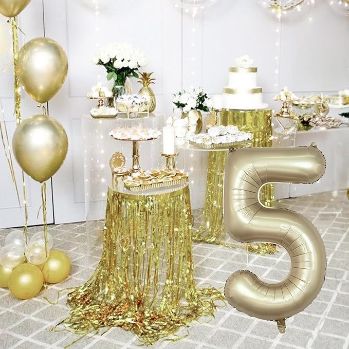 Metallic Gold 5 Balloons, 40 Inch Giant Light Gold Mylar Foil Number 0-9 Helium Balloon for Girls Boys, Self Inflating Champagne 5th Birthday Balloon for Women Anniversary Party Decorations Supplies