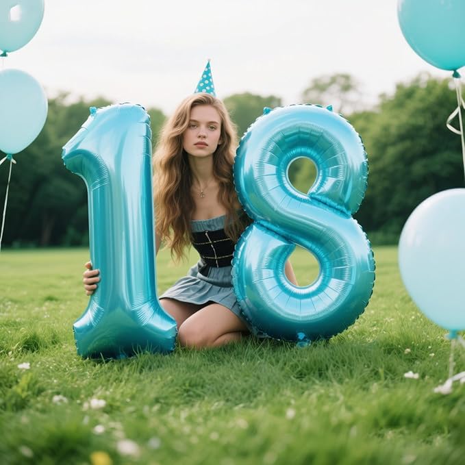 40 Inch Light Blue Number 18 Digital Balloon,Jumbo Mylar Foil Helium Balloon for 18 Balloons for Birthday Party,Wedding Anniversary Party Decorations