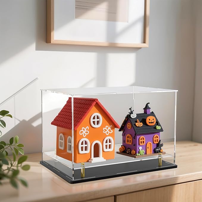 Acrylic Display Case with Floating Shelf & Thick Base – UV-Protected Collectible Showcase for Souvenirs, Figurines, and Memorabilia (14.5" Lx11 Wx11 H)