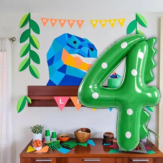 Green Dinosaur Balloons 4th Birthday Decorations for Boys,40inch Big Dinosaur Number 4 Balloon Birthday Party Decoration for Kids Birthday Party Decoration Supplies