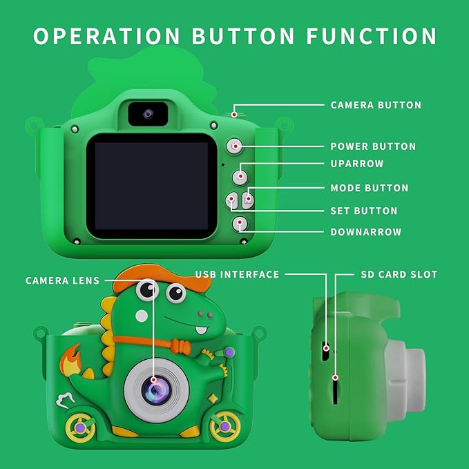 Kids Camera,with 2.0 Inch LCD Screen,32GB Memory Card,Dinosaur Toy Camera for Boys and Girls