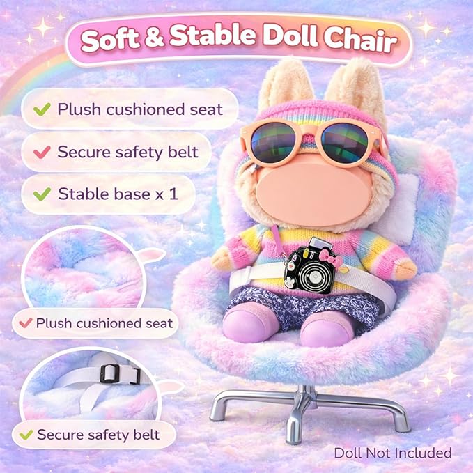 17cm Doll Car Seat and Clothes Set (No Dolls), Includes Doll Seat and 2-Pack Doll Clothes, Perfect for Play and Display, Doll Outfit Accessories for Collectors