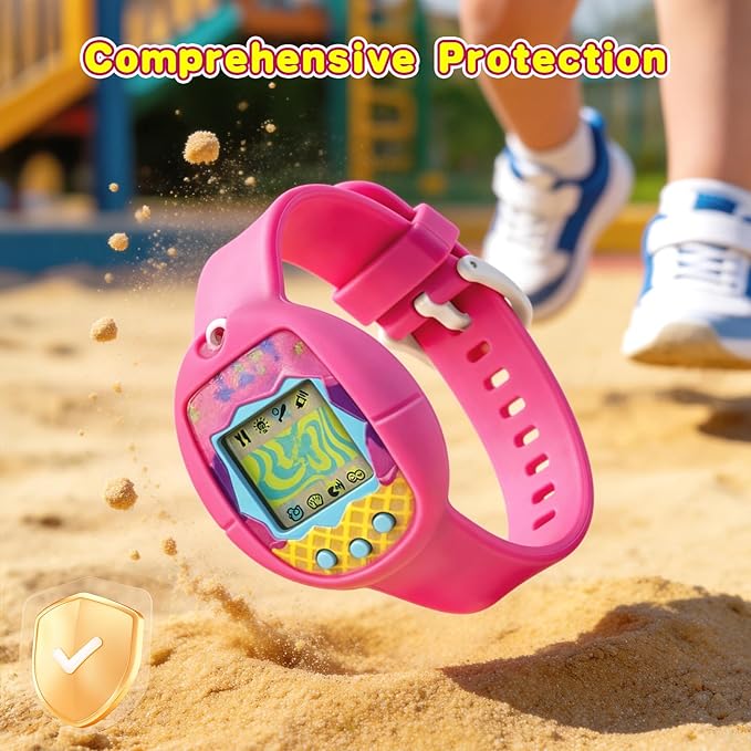 Soft Silicone Wristband for Tamagotchi Original, for Gen 1/2, Neon, Retro Flowers, 90s, Fresh Strawberry, Adjustable Anti-Drop Strap for Kids, Teens, Adults, Parents & 90s Nostalgia Lovers (Rose Red)