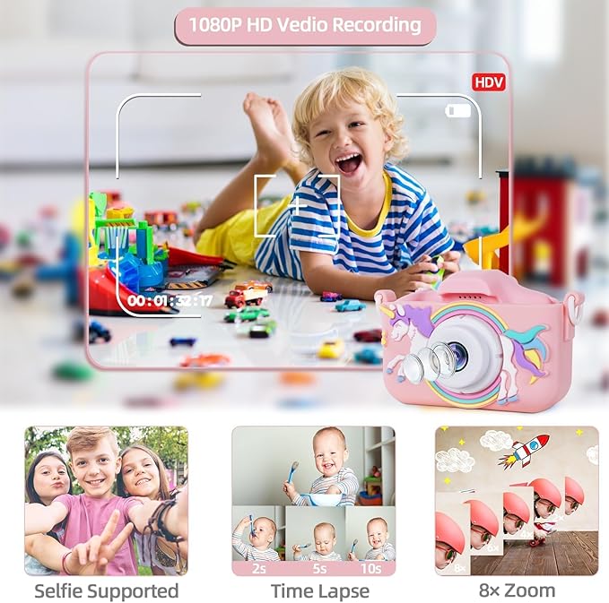 Kids Camera for 3-12 Years Old,Toddlers Childrens Girls & Boys Selfie Camera, 48 MP 1080P IPS Screen Dual Digital Toy Camera, Perfect for Kids Birthday with 32GB Card