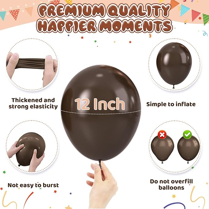 Brown Bow Balloons, 50pcs 12 Inch Dark Coffee Tan Metallic Gold Nude Sand White Clear Neutral Bow Print Balloons for Girl Women Brown Birthday Bow Theme Party Baby Shower Wedding Engagement Decoration