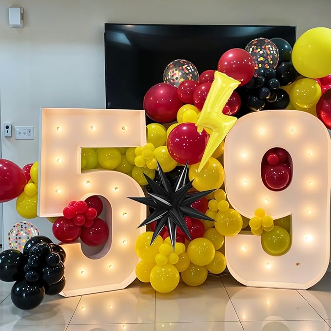Red Black Yellow Balloons, Black and Yellow Balloons with Star and Foil Balloon for Boys Birthday Lightning Party Baby Shower Graduation Supplies Decorations