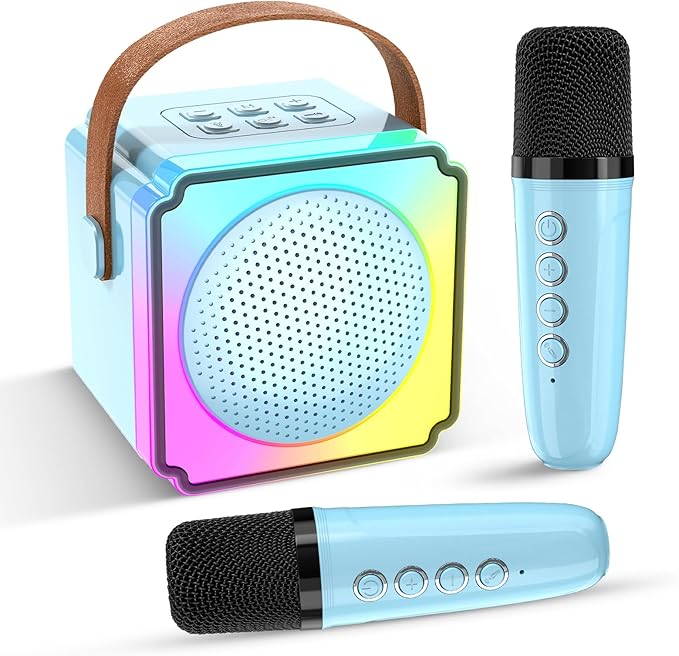 Mini Karaoke Machine for Kids and Adults,Portable Bluetooth Karaoke Speaker with 2 Wireless Microphones, Kids Karaoke Machine for Home Party,Birthday Gifts for Girls Boys（Blue）