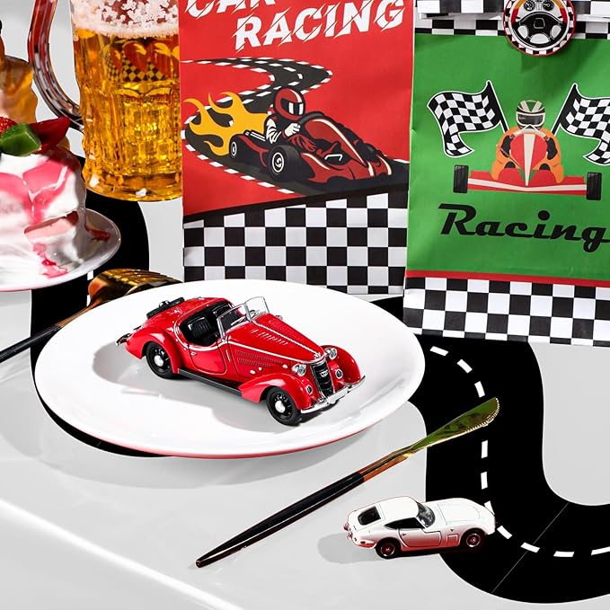 Irenare 3 Pcs Racing Table Cloths Car Birthday Party Supplies 54 x 108 Inch Racetrack Table Runner Covers Disposable Rectangular Road Tablecloth for Kids Boy Car Theme Birthday Party Decor (White)
