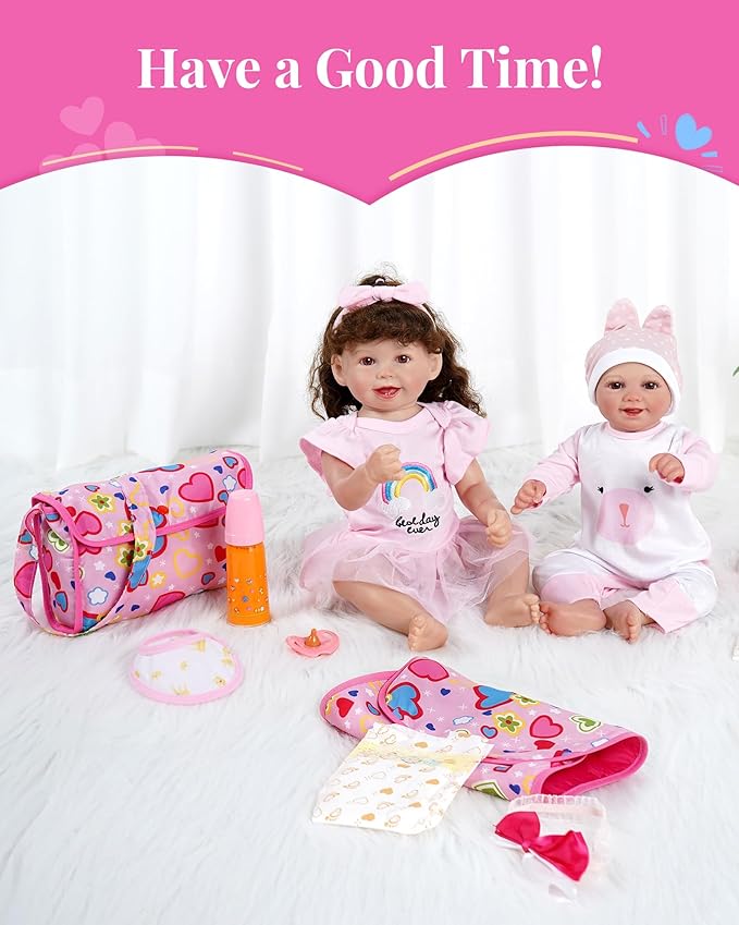 BABESIDE 11 PCS Reborn Baby Doll Clothes and Playset for 17-22 Inch Baby Doll Girl Outfits Accessories with Nursing Pad and Storage Bag, Pink