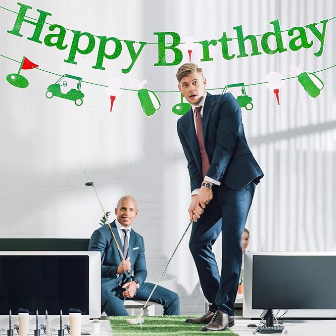 MEMOVAN Golf Birthday Banner Let's Par-Tee Banner Golf Theme Retirement Banners Golf Happy Birthday Garland for Golfer Lover Men Sports Par-Tee Time Party-BDAY