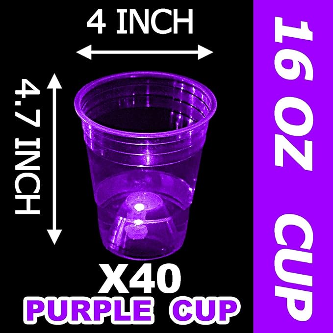 mishunyus 40 Pack Glow Purple Cups, 16oz, Strong and Sturdy Cups for Party Supplies,For Purple Birthday Party, Club Party Decoration Weddings, BBQ, Beach, Holidays