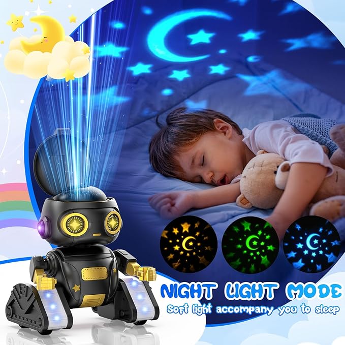BAIWU Robot Toys for Kids,RC Robot with Gesture Sensing & LED Eyes,Star Projector and Music,Easter Gifts for 6+ Years Boys(Black)