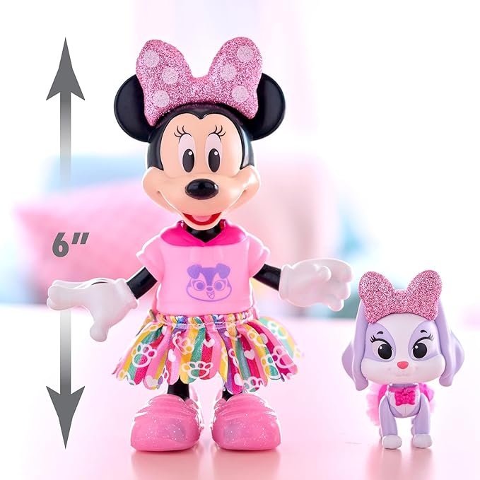 Disney Junior Minnie Mouse Glitter and Glam Pet Fashion Set, 23-piece Doll and Accessories, Kids Toys for Ages 3 Up by Just Play