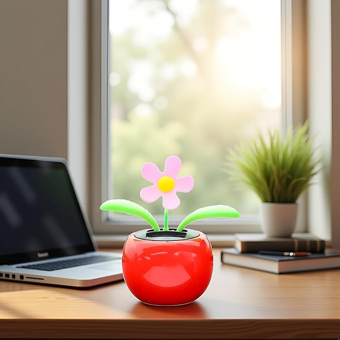 Orange Solar Powered Dancing Flower | Desk, Window, Or Car Decoration Gift Toy | No Batteries Required | Fun Swinging Solar Flower, Learning and Education, Solar Power Kits