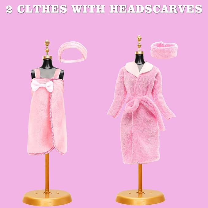 27 Pcs Doll Sleeping Clothes Accessories Including 4 Sets Bathrobes Pajamas, Towels, Headband, 12 Toiletries, 8 Accessories, 3 Slippers for 11.5 Inch Girl Dolls Sleeping Storytelling Playset