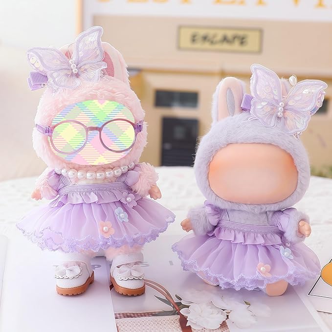 Clothes for Lu bubu Dolls(No Doll) Accessories, Outfit Set 2 Pieses Gauze Dress for 17cm Doll , Romantic Skirt Doll Clothing Set Replacement Purple