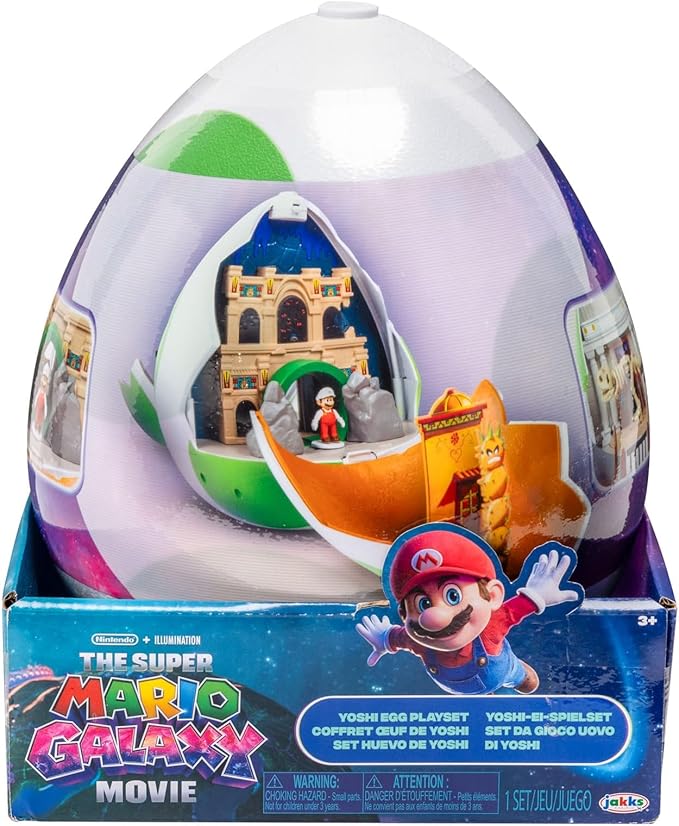 The Super Mario Galaxy Movie – 9-Inch Yoshi Egg Playset with 1.5” Yoshi and Exclusive Fire Mario Action Figures, Opens to Reveal Double-Sided Playset!