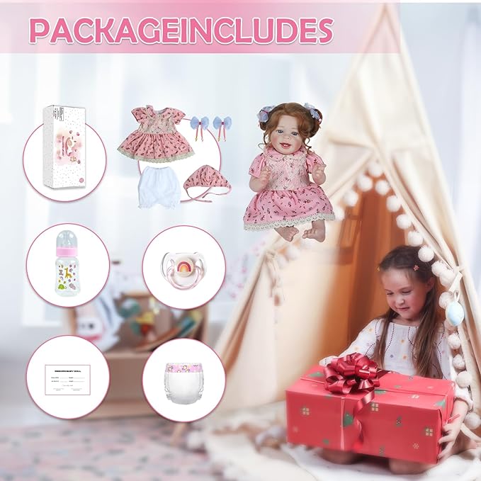 CHAREX Realistic Reborn Baby Doll Girl – 20 Inch Lifelike Real Life Handmade Newborn Toddler, Soft Cuddly Weighted for Pretend & Creative Playtime, with Blond Hair Accessories Gift Set for Kids Age 3+