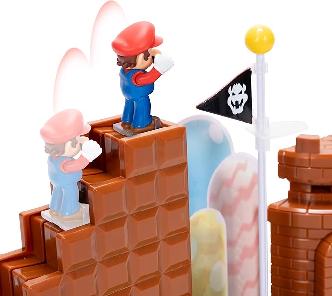 Super Mario Nintendo 2.5" Action Figures Course Complete Playset with Mario Figure, Interactive Stairs, Flagpole, Castle, and Base Platform