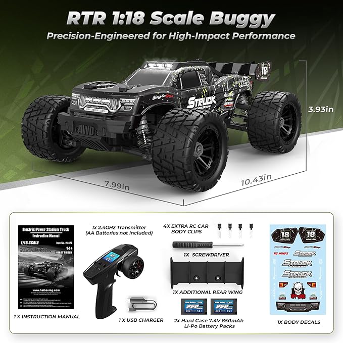 HAIBOXING 1:18 RC Car 18872 New Model RC Truck 4X4 Off-Road, 2.4GHz Remote Control Truck 36km/h Speed Splash Waterproof Electronics, Dual Li-Po Batteries Pre-installed and Spare in Box 35 Mins Runtime