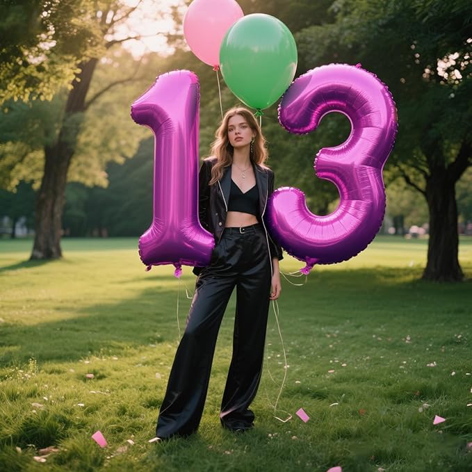40 Inch Large 13 Balloon Numbers Rose Purple Big Foil Number Balloons Giant Helium Happy Birthday Party Decorations for Man and Women, Huge Mylar Anniversary Party Supplies