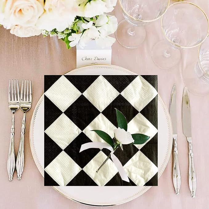 40pcs Black & White Checkered Race Car Birthday Party Supplies - Disposable Checkered Flag Napkins for Nascar Racing Themed Party Decorations & Favors
