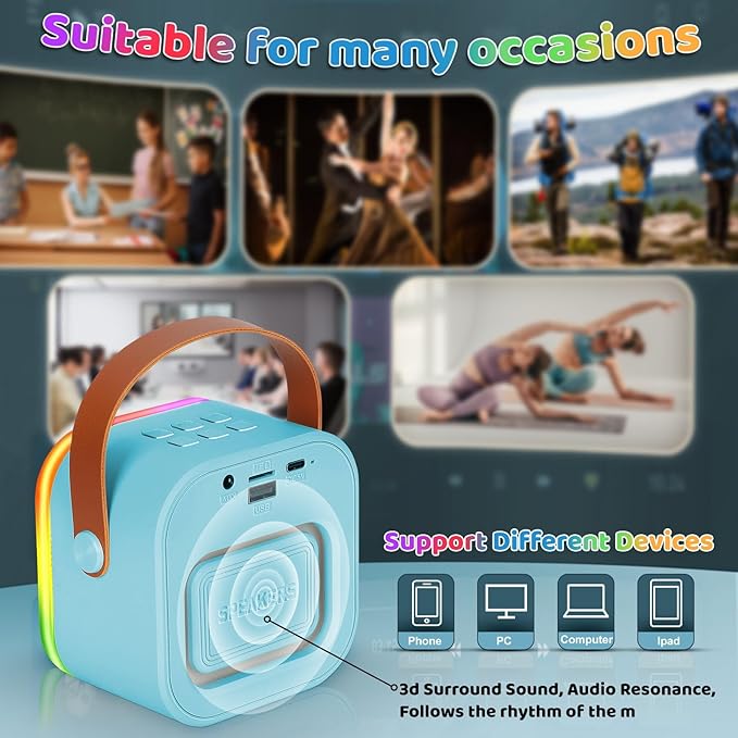 Mini Karaoke Machine for Kids, Girl Toys Gifts, Kids Karaoke Wireless Microphone for 4,5,6,7,8,9,10,11,12 Years Old Boys and Girls Christmas Party Gifts Toys (Blue)