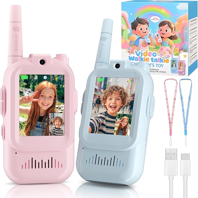 HD Video Walkie Talkies for Kids, 2-Pack Rechargeable Kids Gifts with Camera & Screen, Long Range Kids Walkie Talkies for Boys & Girls Ages 3–12, Toddler Toys for Family Games Indoor & Outdoor Play