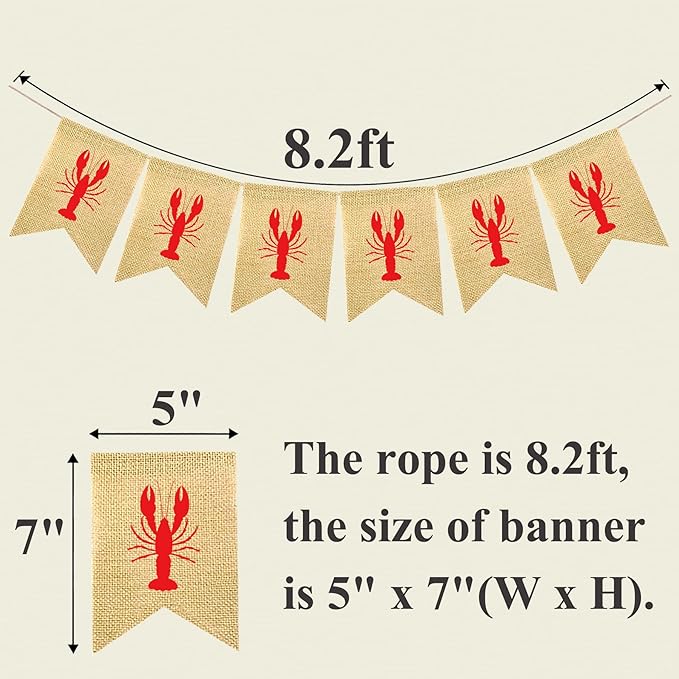 Burlap Crawfish Banner Red Lobster Garland Crawfish Boil Decorations for Birthday Lobster Festival Barbecue Party Supplies Indoor Outdoor Welcome Sign Mantle Fireplace Decoration