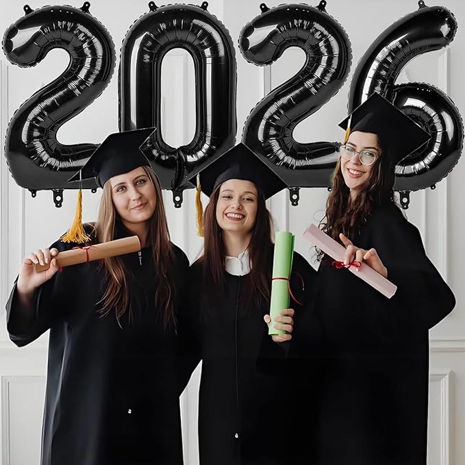 2026 Balloon Jumbo 2026 Black Number Foil Balloons Graduation Balloons Durable Reusable Easy to Inflate for New Year Graduation Birthday&Anniversary Parties