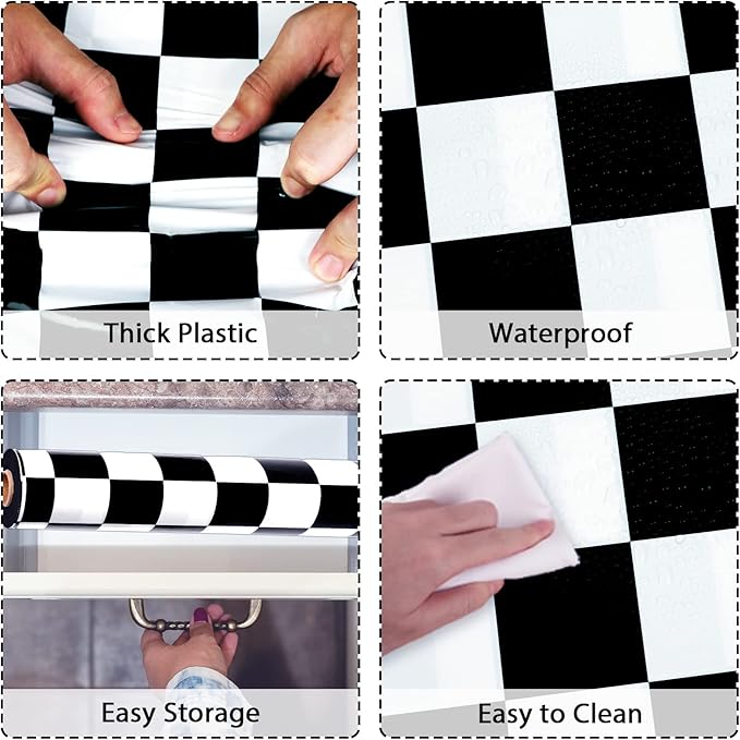 Black and White Checkered Tablecloth Roll 52 in x 100 Ft Black Checkered Party Supplies Race Car Party Tablecloth for Indoor Outdoor Family Banquet Picnic Camping Parties Celebrations (Plastic