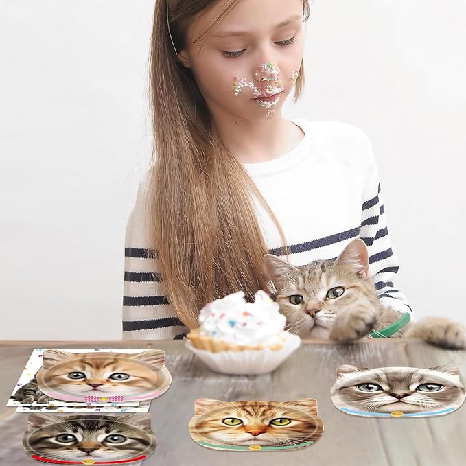 96 PCS Cat Birthday Decorations Kitten Party Disposable Tableware with Party Paper Plates and Cat Napkins Dinnerware Kit for Cats Themed Birthday Parties Supplies Serves 48 Guests