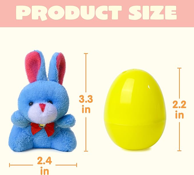 JOYIN 12 Pcs Filled Easter Eggs with Plush Bunny, Bright Colorful Bunnies for Kids and Toddlers, Easter Basket Stuffers and Party Favors, Classroom Prize Supplies