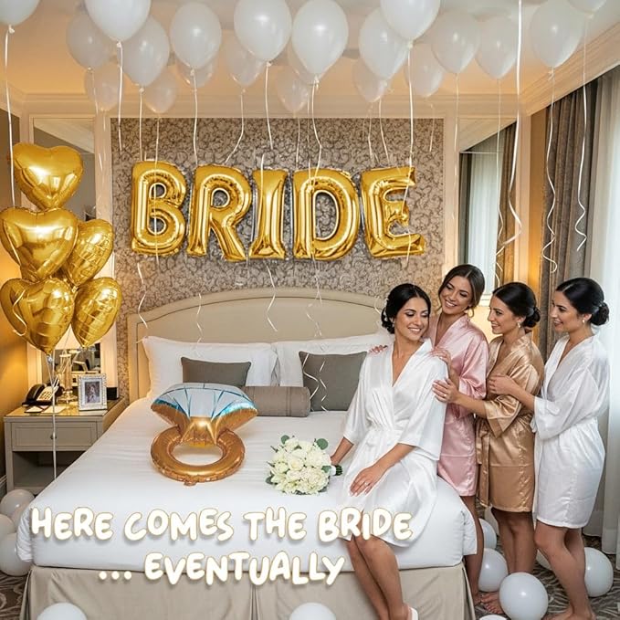Gold Bridal Shower party decorations with huge 40in Gold BRIDE letter Pearl Balloons BRIDE to be Sash Bridal Veil Diamond Ring Heart shape Balloons For Bachelorette party Wedding supplies