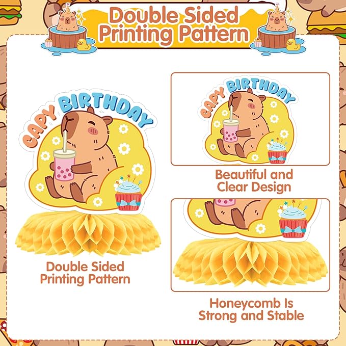 Capybara Birthday Party Decorations - 9PCS Capybara Honeycomb Centerpieces Bday table Decoration Cute Capy Animals Decor Supplies
