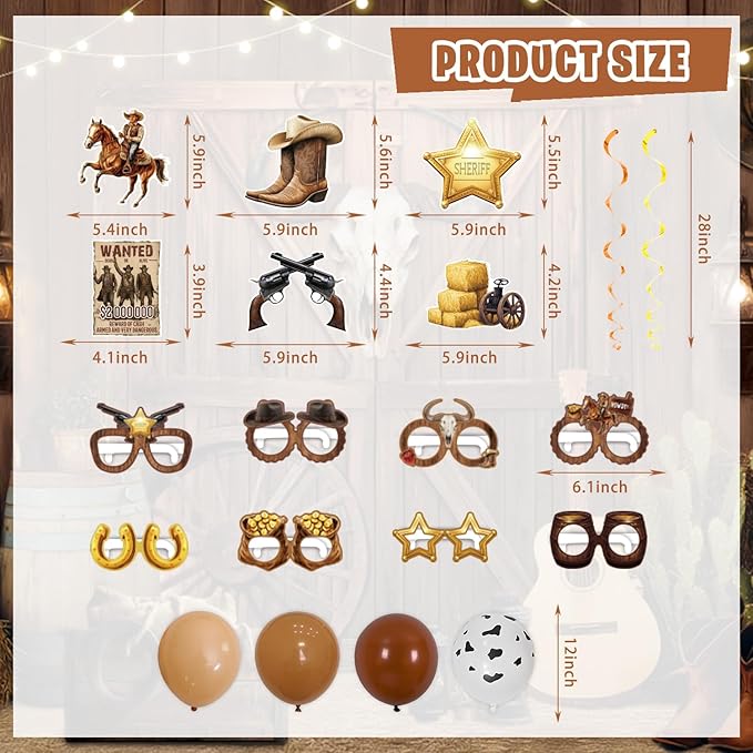 Western Party Decorations, Wild West Cowboy Retro Birthday Party Decor Supplies for Boy - Backdrop, Banner, Balloons, Tablecloth, Centerpieces, Hanging Swirl, Paper Glasses, Wall Signs