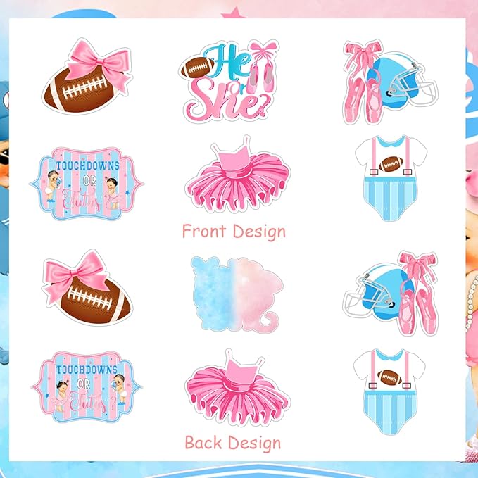 24pcs Touchdowns or Tutus Gender Reveal Centerpieces Stick Touchdowns or Tutus Gender Reveal Party Supplies Pink and Blue Touchdowns or Tutus Table Toppers Table Centerpiece for Boy or Girl
