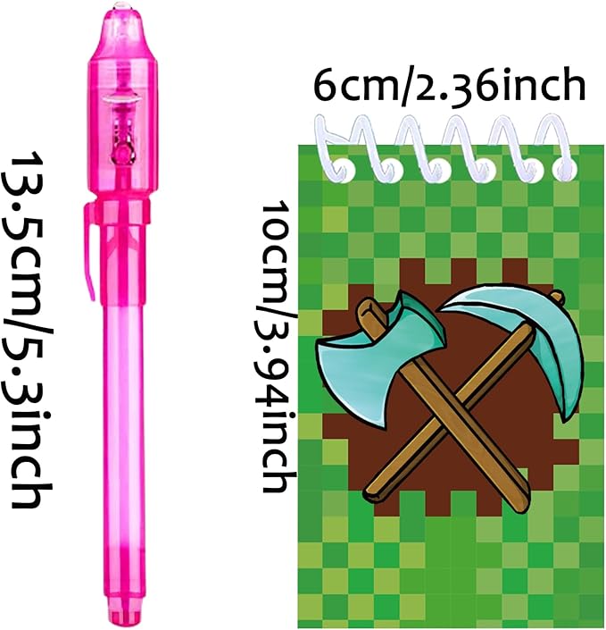 24 Pcs Pixel Theme party favors |12 invisible ink pen and 12 mini Notepads| Pixel Theme party Goodie Bag Stuffers, Classroom Prizes, party supplies