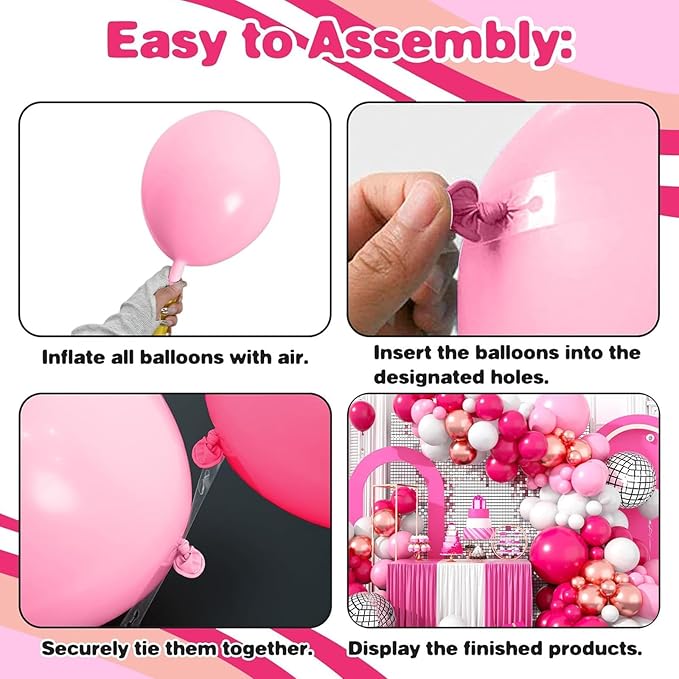Pink Balloon Garland Arch Kit, Hot Pink Rose Gold White Balloons with Disco Ball Balloons for Girls Birthday Princess Party Background Wedding Baby Shower Decorations